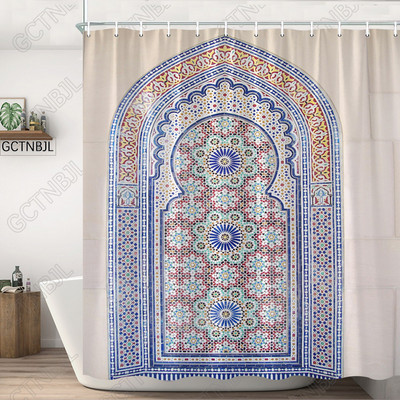 Marokas dzeltenas antīkas arkveida durvis dušas aizkari veci vintage koka durvis vannas istabai ūdensizturīgs audums vannas aizkari ar āķiem