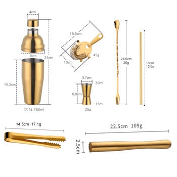 Комплект шейкъри за коктейли от неръждаема стомана, 750 мл, лед за раздробяване на филтър, мерителна чаша Мартини Бостън Шейкър Комплекти за барман, комплект бар инструменти