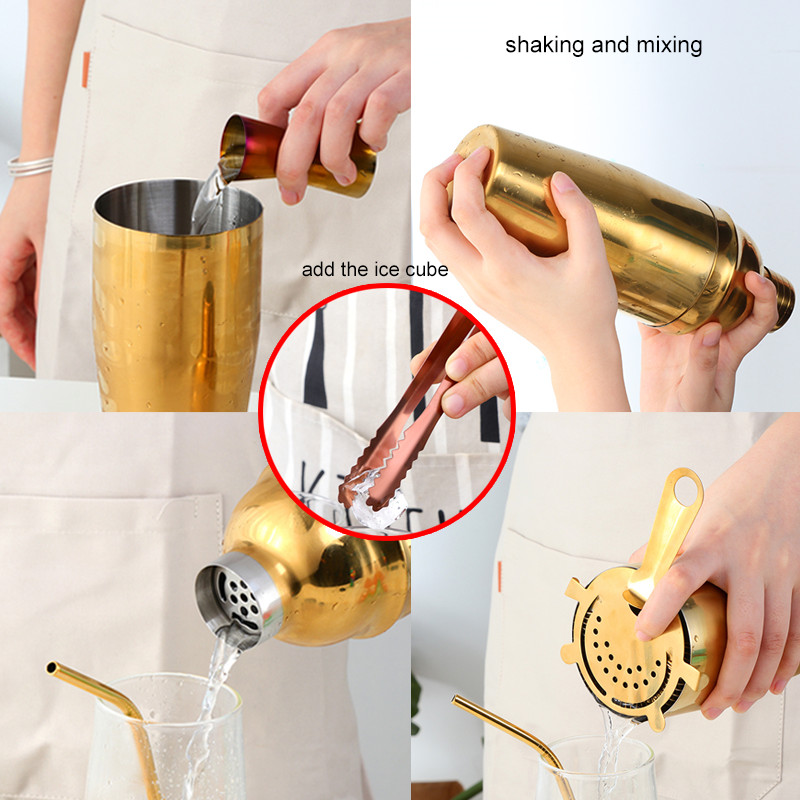 750 ml nerūsējošā tērauda kokteiļu kratītāju komplekts ledus smalcināšanas ledus filtra mērtrauks Martini Boston kratītājs bārmeņa komplekti bāra instrumentu komplekts