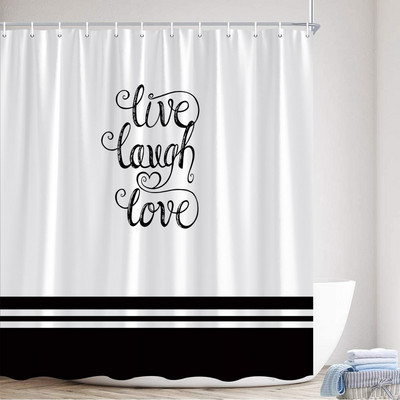 Crno-bijela zavjesa za tuš Arrow Be Awesome Quote Jedinstveni kreativni dizajn Tkanina Dekoracija kupaonice Zavjese za kupaonicu uključuju kuke