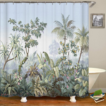 Европейски цветя, птици, растения Завеси за баня Водоустойчива завеса за душ 3D печат Декорация за баня с кука Параван за баня