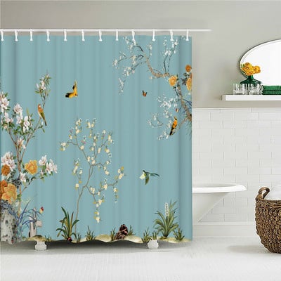Europsko cvijeće, ptice, biljke Zavjese za kupaonicu Vodootporna zavjesa za tuširanje 3D ispis Dekoracija kupaonice s kukom Zastor za kupaonicu