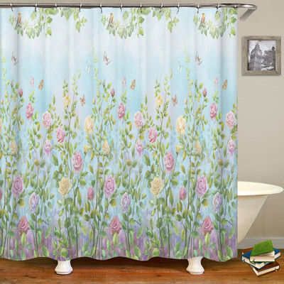 Europsko cvijeće, ptice, biljke Zavjese za kupaonicu Vodootporna zavjesa za tuširanje 3D ispis Dekoracija kupaonice s kukom Zastor za kupaonicu