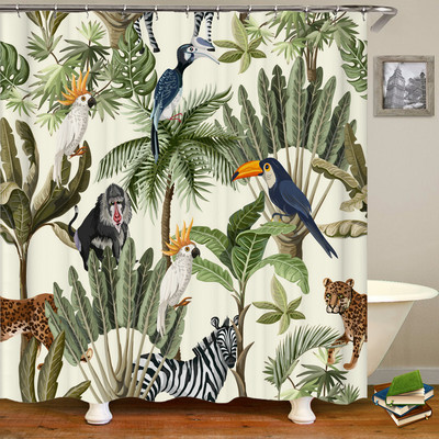 Europsko cvijeće, ptice, biljke Zavjese za kupaonicu Vodootporna zavjesa za tuširanje 3D ispis Dekoracija kupaonice s kukom Zastor za kupaonicu