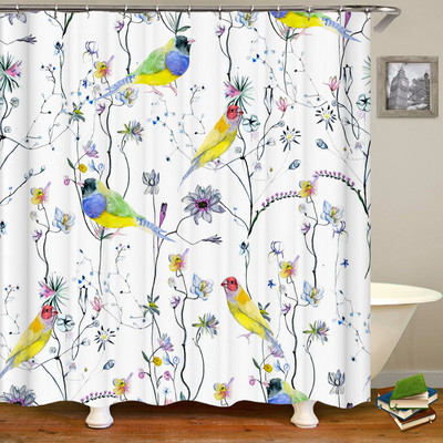 Europsko cvijeće, ptice, biljke Zavjese za kupaonicu Vodootporna zavjesa za tuširanje 3D ispis Dekoracija kupaonice s kukom Zastor za kupaonicu