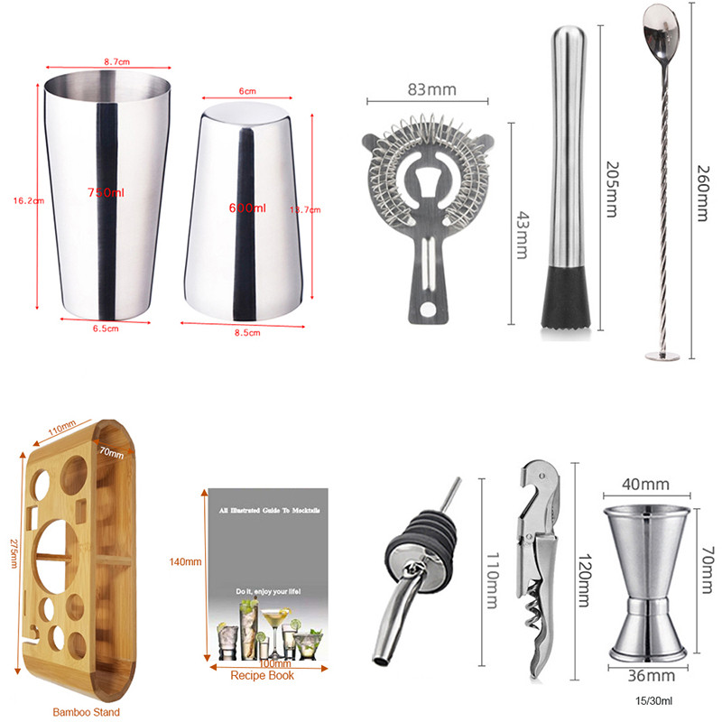 Black/Rose Gold Boston Shaker za koktele Napitci Posuđe za bar Barmen Wine Jigger Žlica za miješanje Dodaci Bar Shakeri Alati Stalak