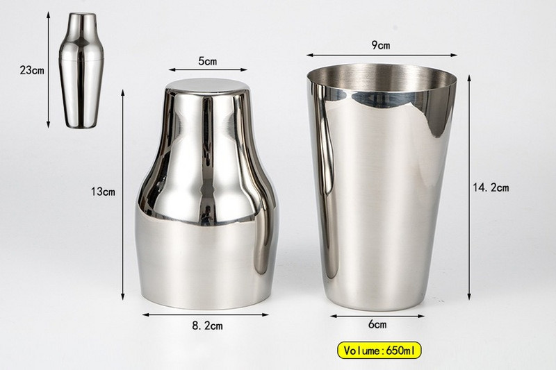 650 ML nerūsējošā tērauda kokteiļu šeikeris vīna Martini Boston šeikeris Bārmeņa dzērienu ballīšu bāra rīki