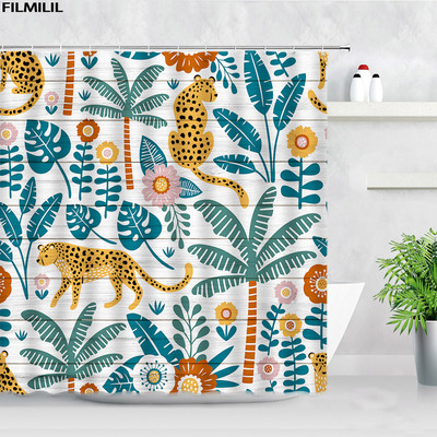 Biljka Afrika Leopard Zavjesa za tuširanje Tropski palmin list Zebra Tukan Flamingo Džungla Divlje životinje Dekoracija kupaonice Set zavjesa za kupaonicu