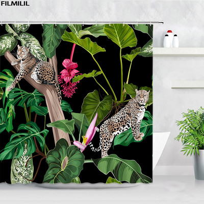 Biljka Afrika Leopard Zavjesa za tuširanje Tropski palmin list Zebra Tukan Flamingo Džungla Divlje životinje Dekoracija kupaonice Set zavjesa za kupaonicu