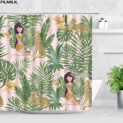 Biljka Afrika Leopard Zavjesa za tuširanje Tropski palmin list Zebra Tukan Flamingo Džungla Divlje životinje Dekoracija kupaonice Set zavjesa za kupaonicu