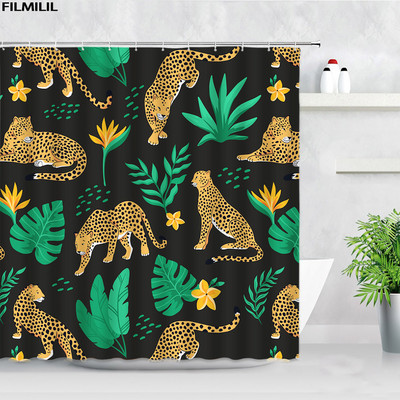 Biljka Afrika Leopard Zavjesa za tuširanje Tropski palmin list Zebra Tukan Flamingo Džungla Divlje životinje Dekoracija kupaonice Set zavjesa za kupaonicu