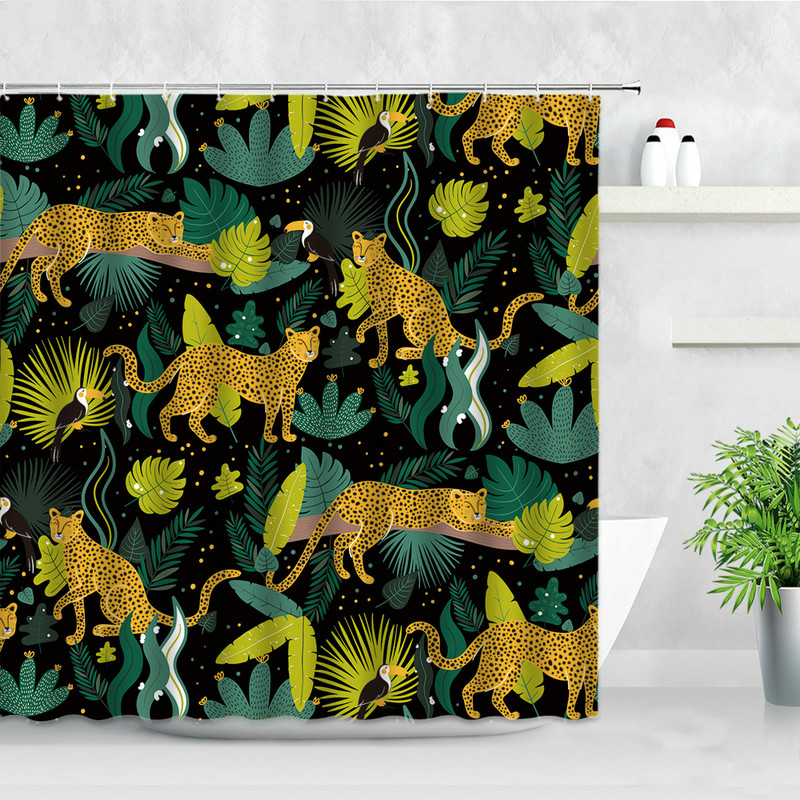 Biljka Afrika Leopard Zavjesa za tuširanje Tropski palmin list Zebra Tukan Flamingo Džungla Divlje životinje Dekoracija kupaonice Set zavjesa za kupaonicu