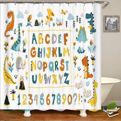 Zavjesa za tuširanje s crtanim dinosaurusima Zaslon za kadu Dječje kupaonske zavjese vodootporne poliesterske dekoracije za dom s kukama