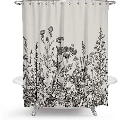 Zaļās augu lapas Dušas aizkaru ziedu audums Ūdensizturīgs poliesters Vannas istabas piederumi Vannas ekrāna aizkaru dekors vannai