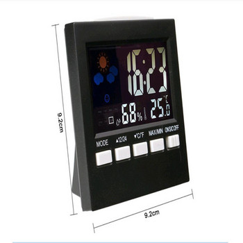 2020 Нов метеорологичен настолен часовник Цветен екран Черен цифрови часовници Дисплей Термометър Часовник за влажност Цветен LCD Календар с аларма