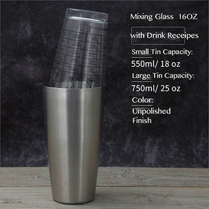 Besplatna dostava 5 različitih boja shakera od nehrđajućeg čelika Boston Bar shaker i 16 oz. Sa/bez kompleta čaša za miješanje recepta