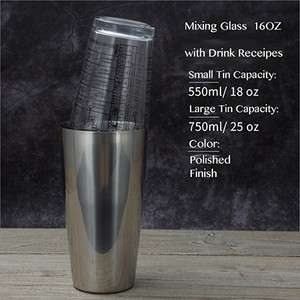 Besplatna dostava 5 različitih boja shakera od nehrđajućeg čelika Boston Bar shaker i 16 oz. Sa/bez kompleta čaša za miješanje recepta