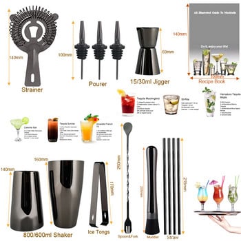 Cocktail Shaker 550ml 800/600ML Black Rose Gold από ανοξείδωτο ατσάλι Boston Shakers Mixer Wine Bartender Kit Bar Tools Dropshipping