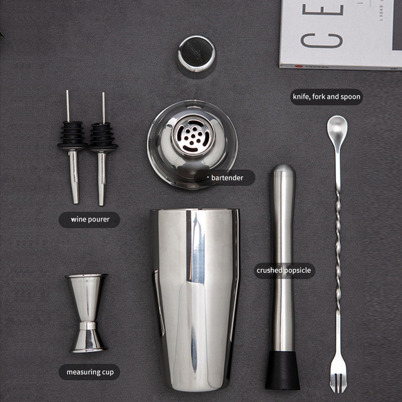 750ml kokteiļu šeikeris mikseris nerūsējošā tērauda vīns Martini Boston šeikeris bārmeņa stieņa komplekts instrumenti sietiņš salmu saspraude Dāvana