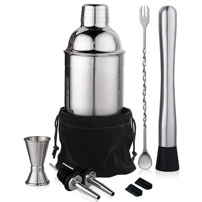 550ml Σετ αναδευτήρα κοκτέιλ από ανοξείδωτο ατσάλι Drink Bartender Shaker Kit Bars Σετ εργαλεία με Jigger Mixing Spoon Liquor Pourer