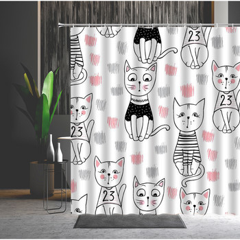 Забавна котка завеса за душ Сладък анимационен филм Лъв Динозавър Животно Екран за вана Водоустойчиви полиестерни завеси за детска тоалетна Баня