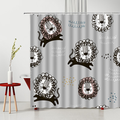 Smieklīgs kaķu dušas aizkars jauka multfilma lauva, dinozaurs, dzīvnieks, vannas ekrāns, ūdensizturīgs poliestera aizkari bērnu tualetes vannas istabai