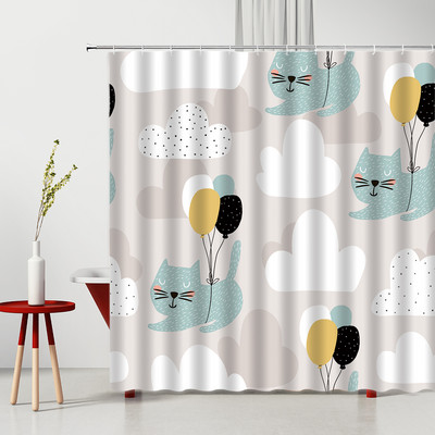 Smieklīgs kaķu dušas aizkars jauka multfilma lauva, dinozaurs, dzīvnieks, vannas ekrāns, ūdensizturīgs poliestera aizkari bērnu tualetes vannas istabai