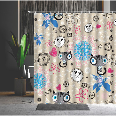 Smieklīgs kaķu dušas aizkars jauka multfilma lauva, dinozaurs, dzīvnieks, vannas ekrāns, ūdensizturīgs poliestera aizkari bērnu tualetes vannas istabai