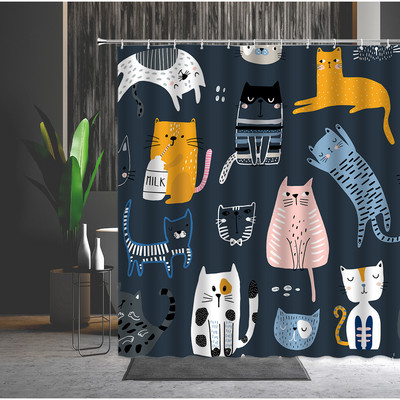 Smieklīgs kaķu dušas aizkars jauka multfilma lauva, dinozaurs, dzīvnieks, vannas ekrāns, ūdensizturīgs poliestera aizkari bērnu tualetes vannas istabai