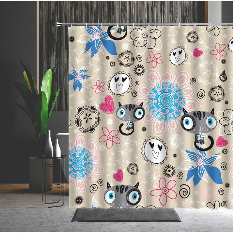 Smieklīgs kaķu dušas aizkars jauka multfilma lauva, dinozaurs, dzīvnieks, vannas ekrāns, ūdensizturīgs poliestera aizkari bērnu tualetes vannas istabai