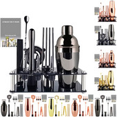 Pourer Jigger Mixer Muddler Barware Bar Tools Nerūsējošais tērauds 800/600ML Black Rose Gold Kokteiļu šeikeri Bostonas kokteiļu šeikeris