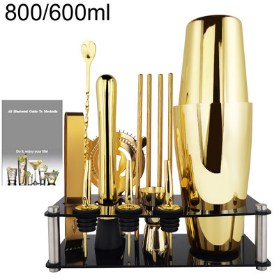 Pourer Jigger Mixer Muddler Barware Bar Tools Nerūsējošais tērauds 800/600ML Black Rose Gold Kokteiļu šeikeri Bostonas kokteiļu šeikeris