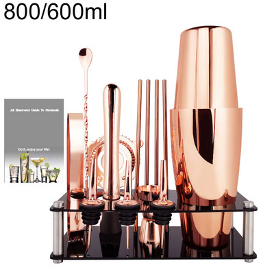Pourer Jigger Mixer Muddler Barware Bar Tools Nerūsējošais tērauds 800/600ML Black Rose Gold Kokteiļu šeikeri Bostonas kokteiļu šeikeris