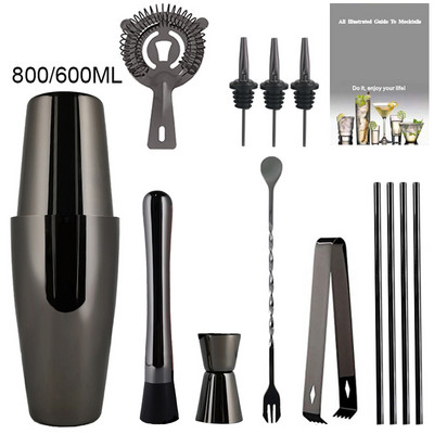 Pourer Jigger Mixer Muddler Barware Bar Tools Nerūsējošais tērauds 800/600ML Black Rose Gold Kokteiļu šeikeri Bostonas kokteiļu šeikeris