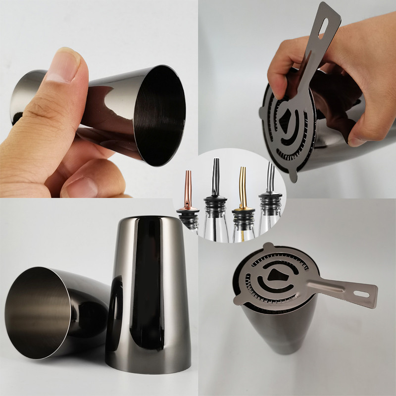 Pourer Jigger Mixer Muddler Barware Bar Tools Nerūsējošais tērauds 800/600ML Black Rose Gold Kokteiļu šeikeri Bostonas kokteiļu šeikeris