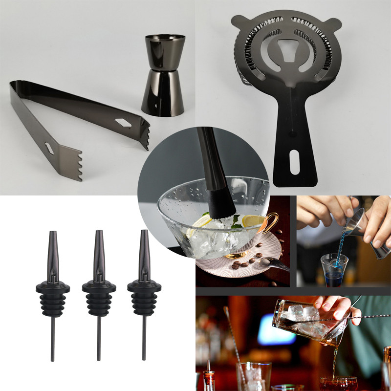 Pourer Jigger Mixer Muddler Barware Bar Tools Nerūsējošais tērauds 800/600ML Black Rose Gold Kokteiļu šeikeri Bostonas kokteiļu šeikeris