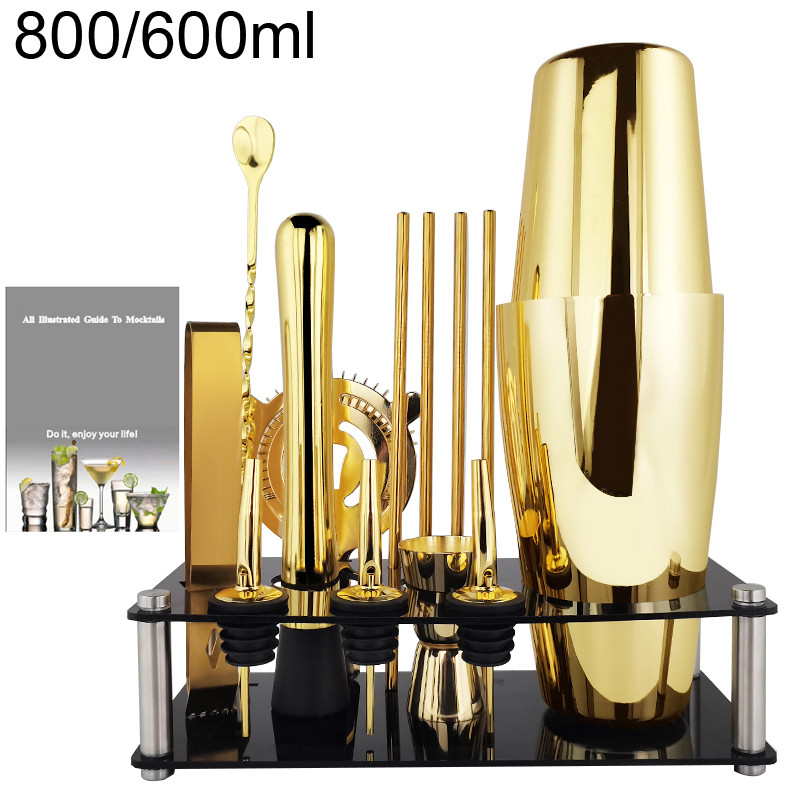 Pourer Jigger Mixer Muddler Barware Bar Tools Nerūsējošais tērauds 800/600ML Black Rose Gold Kokteiļu šeikeri Bostonas kokteiļu šeikeris