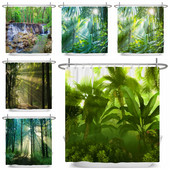 Prirodni krajolik Šuma Drvo Zavjese za tuširanje Ljeto Sunčevo svjetlo Krajolik džungle Vodootporna zavjesa za kupanje Kućni dekor Kupaonska zavjesa