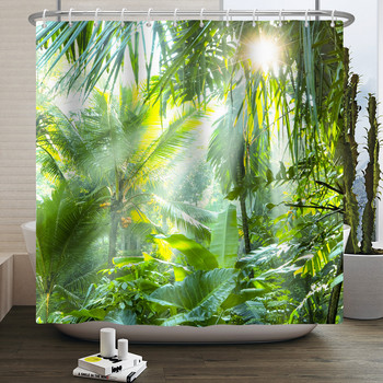 Φυσικό τοπίο Δασικό δέντρο Κουρτίνες μπάνιου Καλοκαιρινό φως του ήλιου Ζούγκλα Τοπίο αδιάβροχη κουρτίνα μπάνιου Διακόσμηση σπιτιού Κουρτίνα μπάνιου