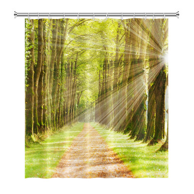 Prirodni krajolik Šuma Drvo Zavjese za tuširanje Ljeto Sunčevo svjetlo Krajolik džungle Vodootporna zavjesa za kupanje Kućni dekor Kupaonska zavjesa