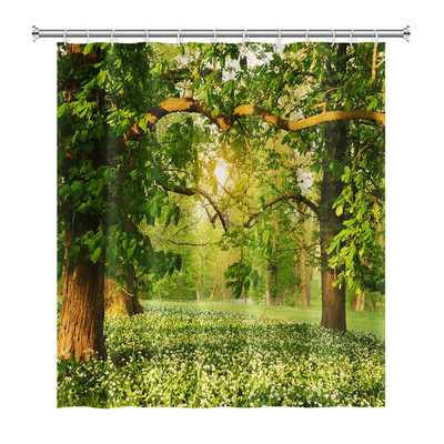 Prirodni krajolik Šuma Drvo Zavjese za tuširanje Ljeto Sunčevo svjetlo Krajolik džungle Vodootporna zavjesa za kupanje Kućni dekor Kupaonska zavjesa