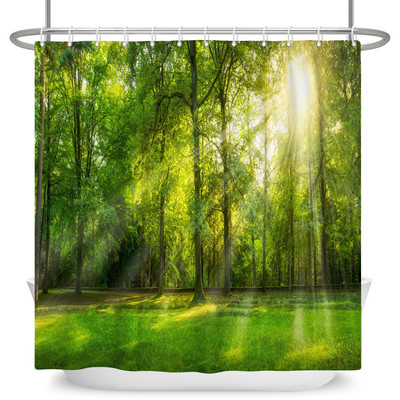 Prirodni krajolik Šuma Drvo Zavjese za tuširanje Ljeto Sunčevo svjetlo Krajolik džungle Vodootporna zavjesa za kupanje Kućni dekor Kupaonska zavjesa