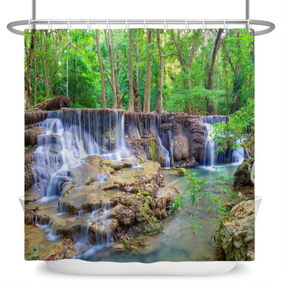 Prirodni krajolik Šuma Drvo Zavjese za tuširanje Ljeto Sunčevo svjetlo Krajolik džungle Vodootporna zavjesa za kupanje Kućni dekor Kupaonska zavjesa