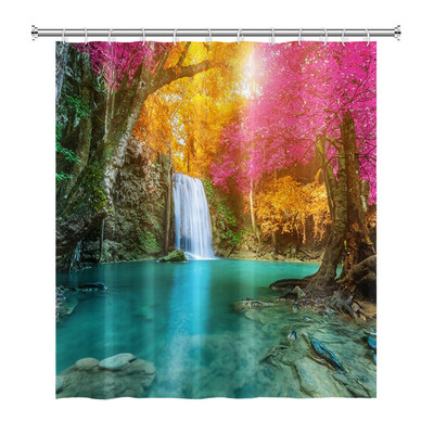 Prirodni krajolik Šuma Drvo Zavjese za tuširanje Ljeto Sunčevo svjetlo Krajolik džungle Vodootporna zavjesa za kupanje Kućni dekor Kupaonska zavjesa