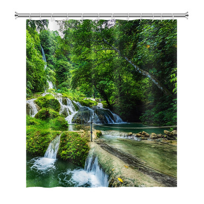 Prirodni krajolik Šuma Drvo Zavjese za tuširanje Ljeto Sunčevo svjetlo Krajolik džungle Vodootporna zavjesa za kupanje Kućni dekor Kupaonska zavjesa