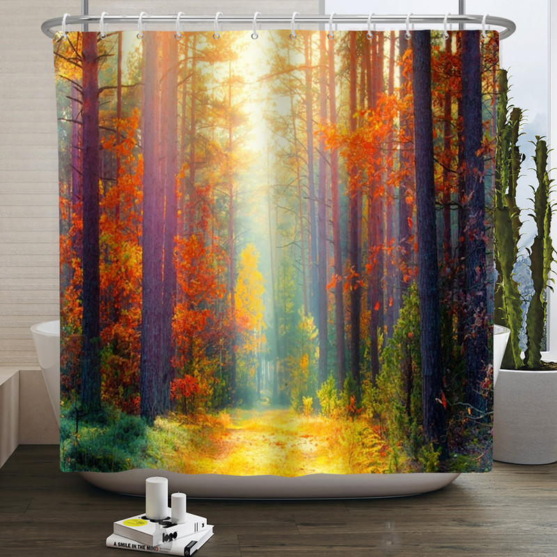 Prirodni krajolik Šuma Drvo Zavjese za tuširanje Ljeto Sunčevo svjetlo Krajolik džungle Vodootporna zavjesa za kupanje Kućni dekor Kupaonska zavjesa