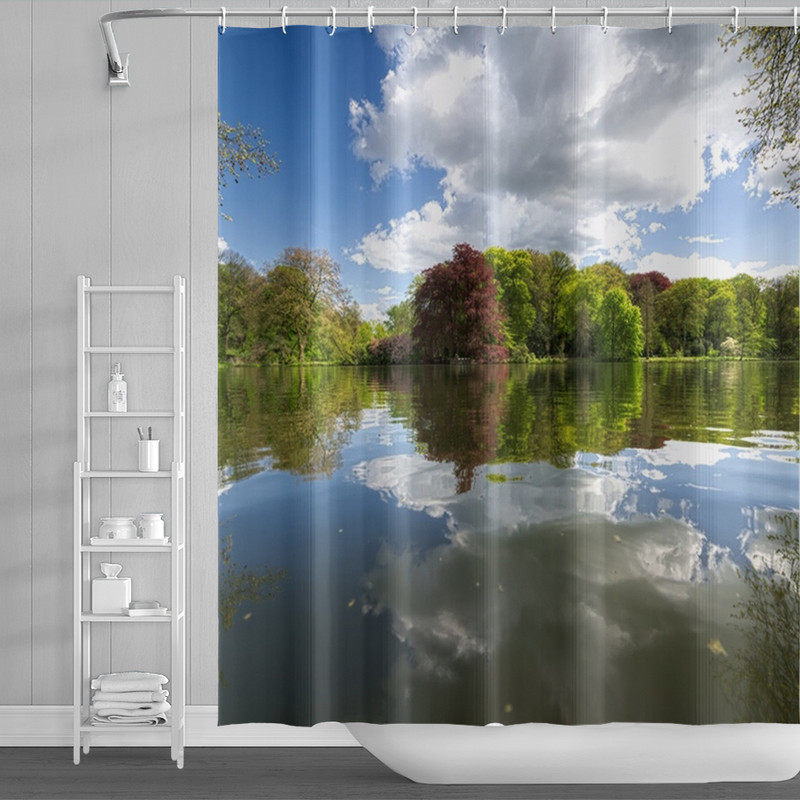 Prirodni krajolik Šuma Drvo Zavjese za tuširanje Ljeto Sunčevo svjetlo Krajolik džungle Vodootporna zavjesa za kupanje Kućni dekor Kupaonska zavjesa