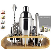 Set shakera za koktele od nehrđajućeg čelika od nehrđajućeg čelika od 750 ml Alati za bar, setovi shakera s drvenim nosačem