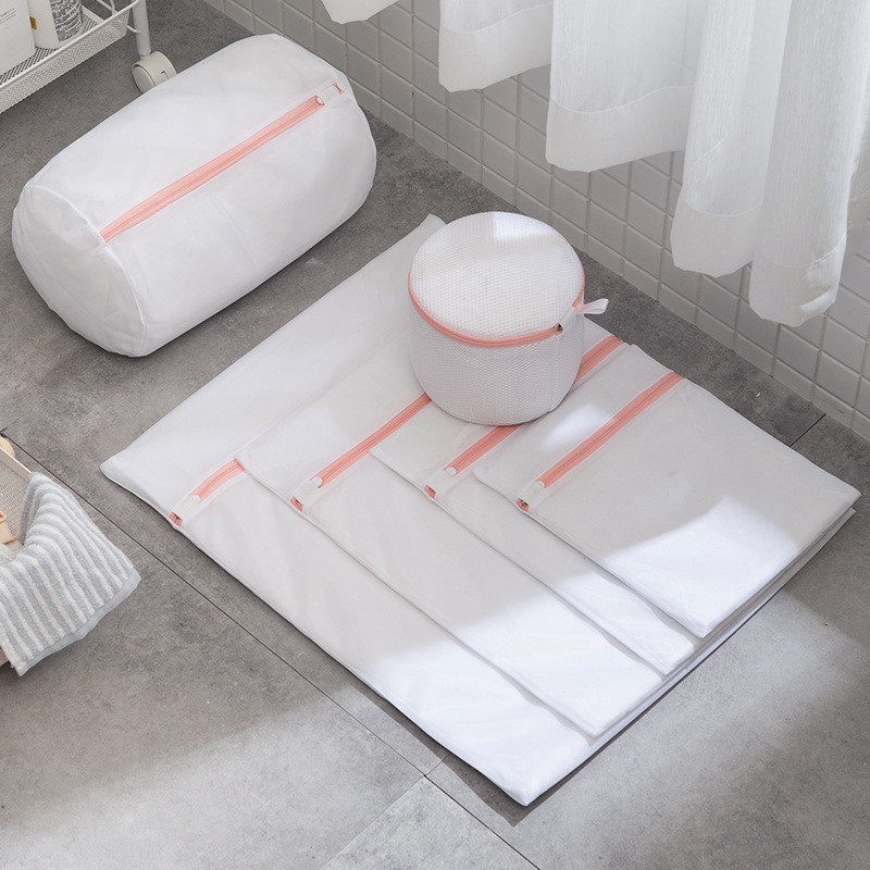 Eleganti rozā veļas soma ar rāvējslēdzēju Veļas mašīnas somas apakšveļai Krūštura mazgāšanas grozs Poliestera sieta veļas komplekti Rupja/smalka tīkla