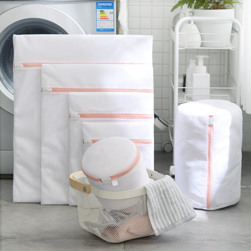 Eleganti rozā veļas soma ar rāvējslēdzēju Veļas mašīnas somas apakšveļai Krūštura mazgāšanas grozs Poliestera sieta veļas komplekti Rupja/smalka tīkla